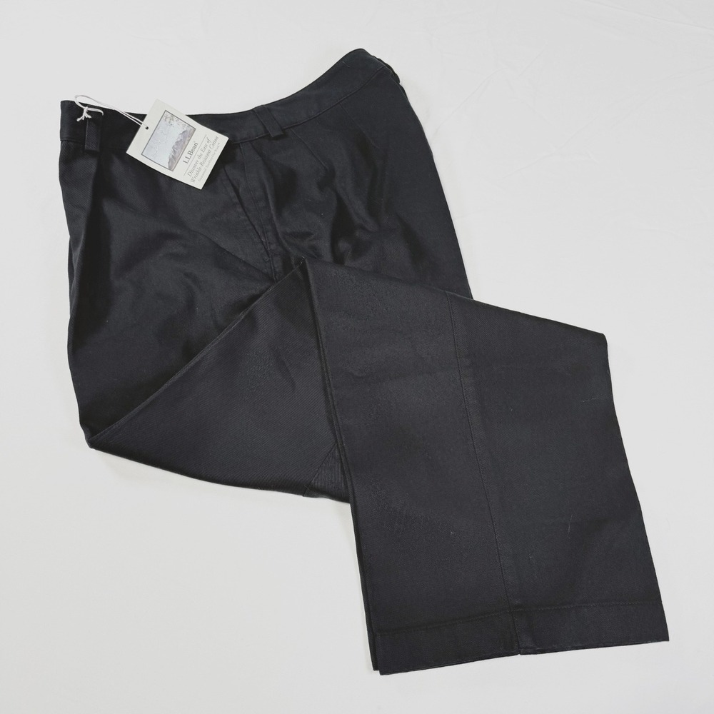 NWT L.L. Bean Classic Fit Curvy Pants Black Cotton Slacks Women's Size 14 Petite